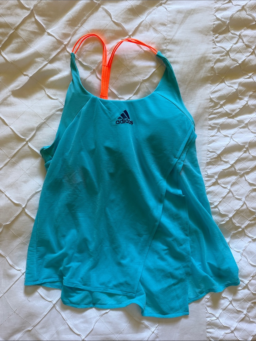 adidas Teal Athletic Tank Top with Neon Orange Straps